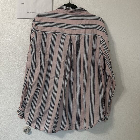 Frank & Eileen Grayson The Hero Button Down‎ Shirt Sz 4 Pink Linen Striped - Picture 4 of 7